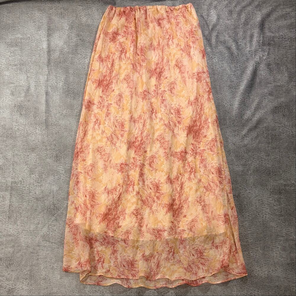 Vintage Sheer Watercolor Peach Maxi Skirt